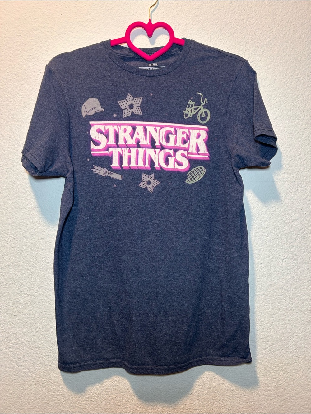 Netflix Stranger Things Kids Tee - Navy with Pink Logo